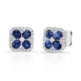 Uneek 18k White Gold 1.45cttw Sapphire and 0.55cttw Diamond Halo Earrings