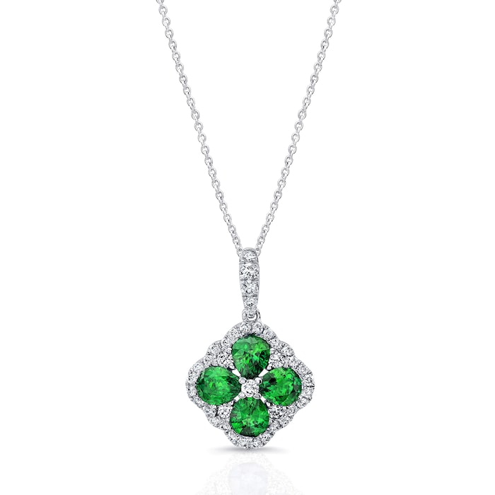 Uneek 18k White Gold 0.32cttw Diamond and 0.75cttw Emerald Pendant 16"