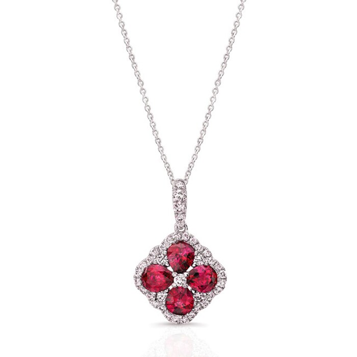 Uneek 18k White Gold 1.45cttw Ruby and 0.40cttw Diamond Halo Pendant 16"