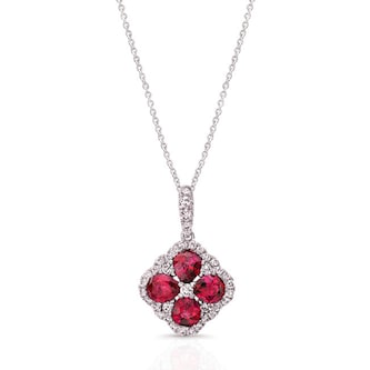 Uneek 18k White Gold 1.45cttw Ruby and 0.40cttw Diamond Halo Pendant 16" Uneek 18k White Gold 1.45cttw Ruby and 0.40cttw Diamond Halo Pendant 16"