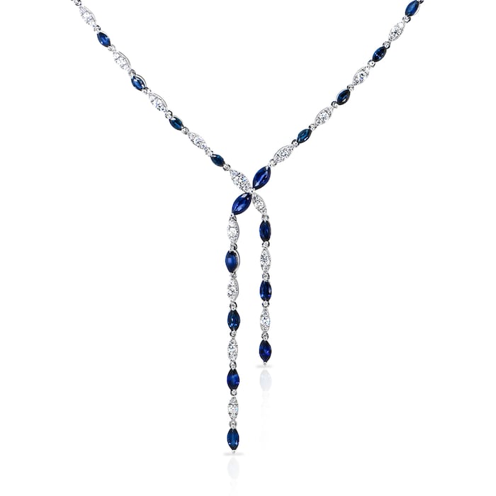 Uneek 18k White Gold 6.46cttw Sapphire and 1.61cttw Diamond Drop Necklace