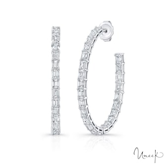 Uneek 18k White Gold 15.21cttw Emerald Cut Diamond Hoop Earrings Uneek 18k White Gold 15.21cttw Emerald Cut Diamond Hoop Earrings