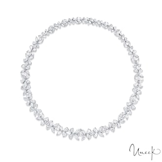 Uneek 18k White Gold 23.18cttw Marquise and 18.49cttw Pear Cut Diamond Necklace