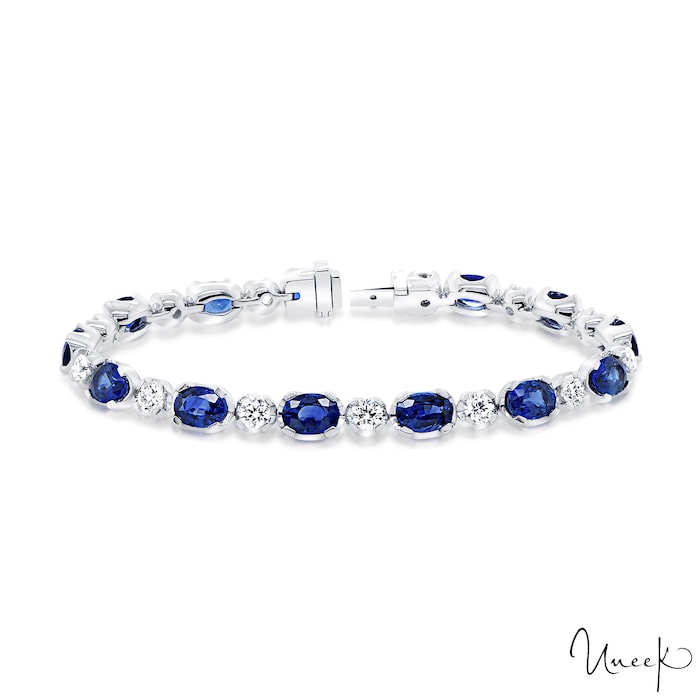 Uneek 18k White Gold 13.28cttw Oval Sapphire and 2.85cttw Diamond Bracelet