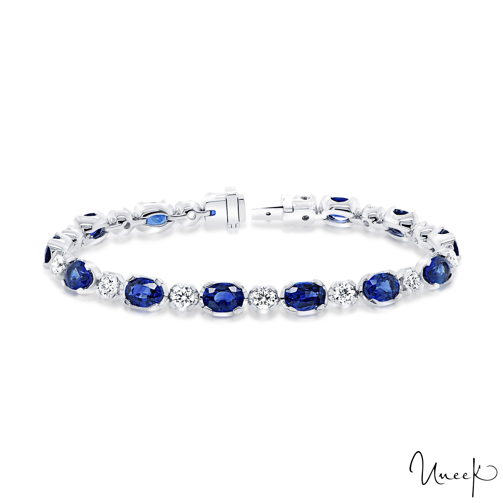 Uneek 18k White Gold 13.28cttw Oval Sapphire and 2.85cttw Diamond Bracelet