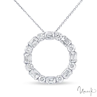 Uneek 18k White Gold 3.17cttw Emerald and Brilliant Cut Diamond Circle Pendant