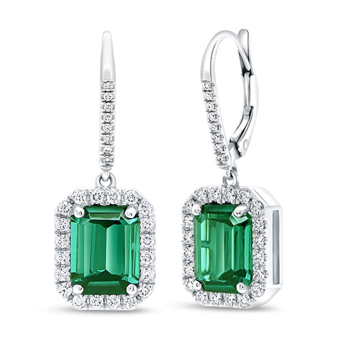 Uneek 18k White Gold 4.70cttw Green Tourmaline and 0.62cttw Diamond Halo Earrings