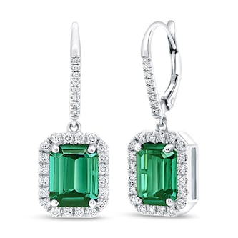 Uneek 18k White Gold 4.70cttw Green Tourmaline and 0.62cttw Diamond Halo Earrings Uneek 18k White Gold 4.70cttw Green Tourmaline and 0.62cttw Diamond Halo Earrings