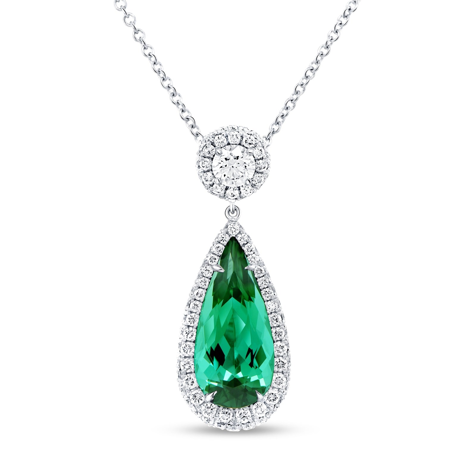 Mayors 18K White Gold Green Tourmaline & 1.00cttw Diamond Pendant Necklace