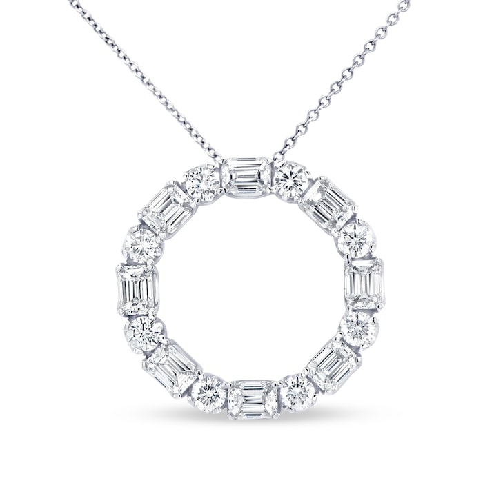 Uneek 18k White Gold 2.26cttw Mixed Cut Diamond Circle Pendant