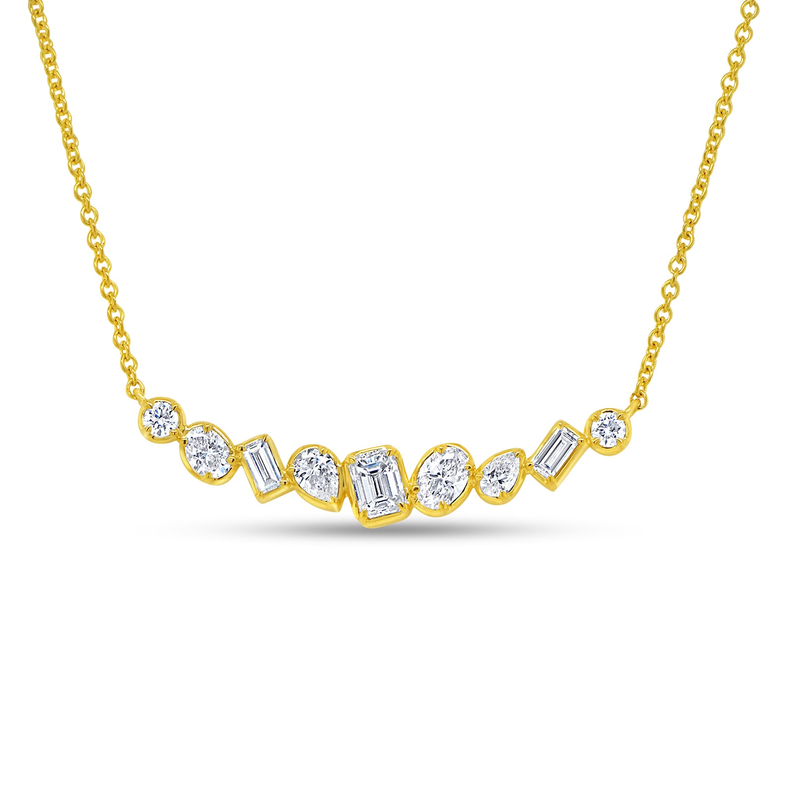 18k Yellow Gold 0.76cttw Mixed Cut Diamond Bar Necklace 18