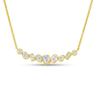 Uneek 18k Yellow Gold 0.76cttw Mixed Cut Diamond Bar Necklace 18" Uneek 18k Yellow Gold 0.76cttw Mixed Cut Diamond Bar Necklace 18"