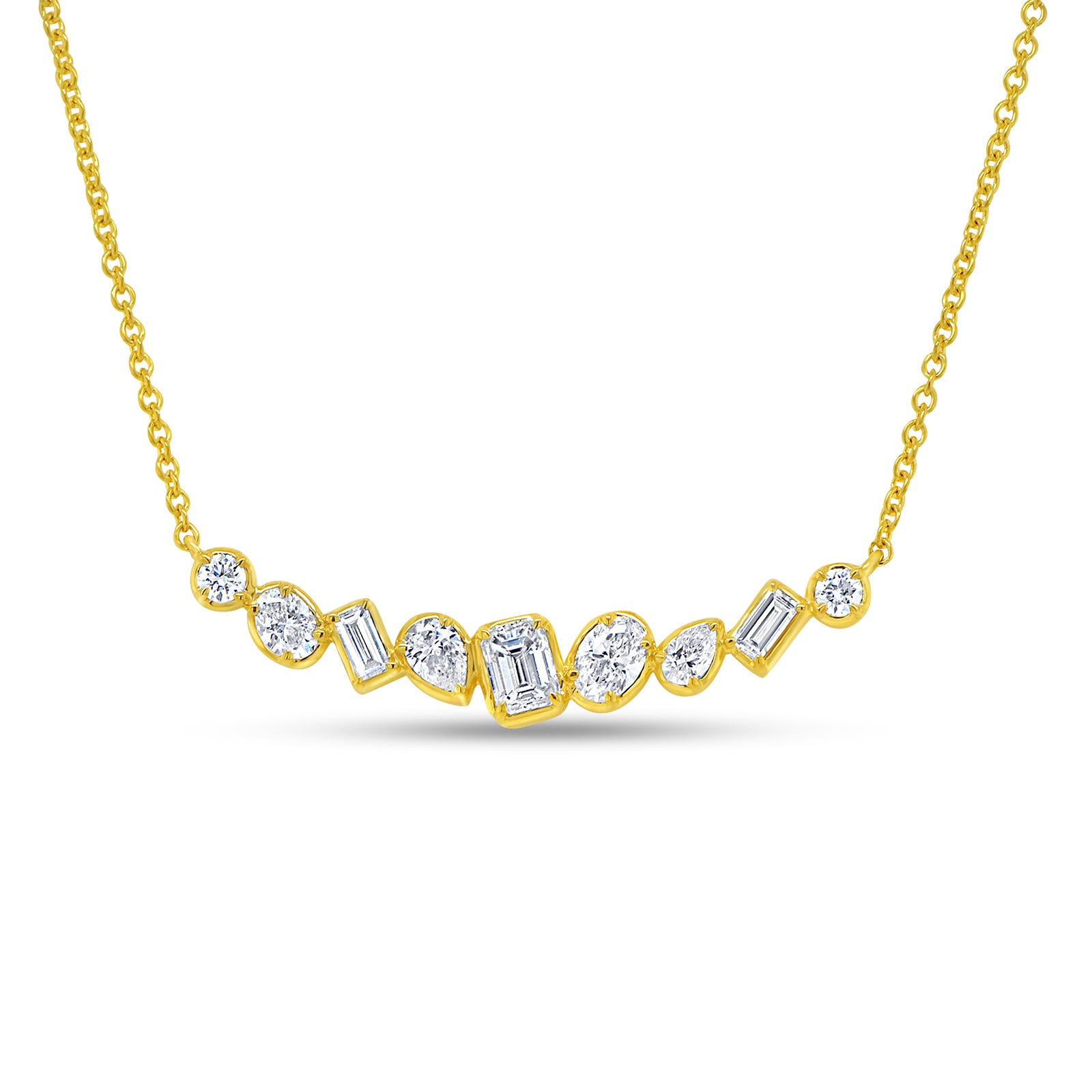 Uneek 18k Yellow Gold 0.76cttw Mixed Cut Diamond Bar Necklace 18"