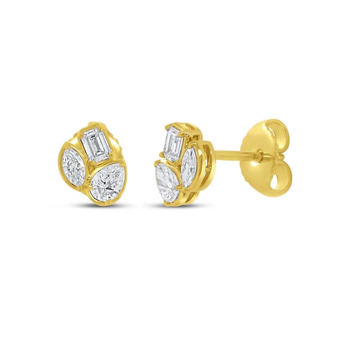 Uneek 18k Yellow Gold 0.54cttw Mixed Cut Cluster Stud Earrings