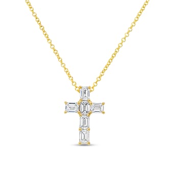 Uneek 18K Yellow Gold 1.23cttw Emerald Cut Diamond Small Cross Pendant 18" Uneek 18K Yellow Gold 1.23cttw Emerald Cut Diamond Small Cross Pendant 18"
