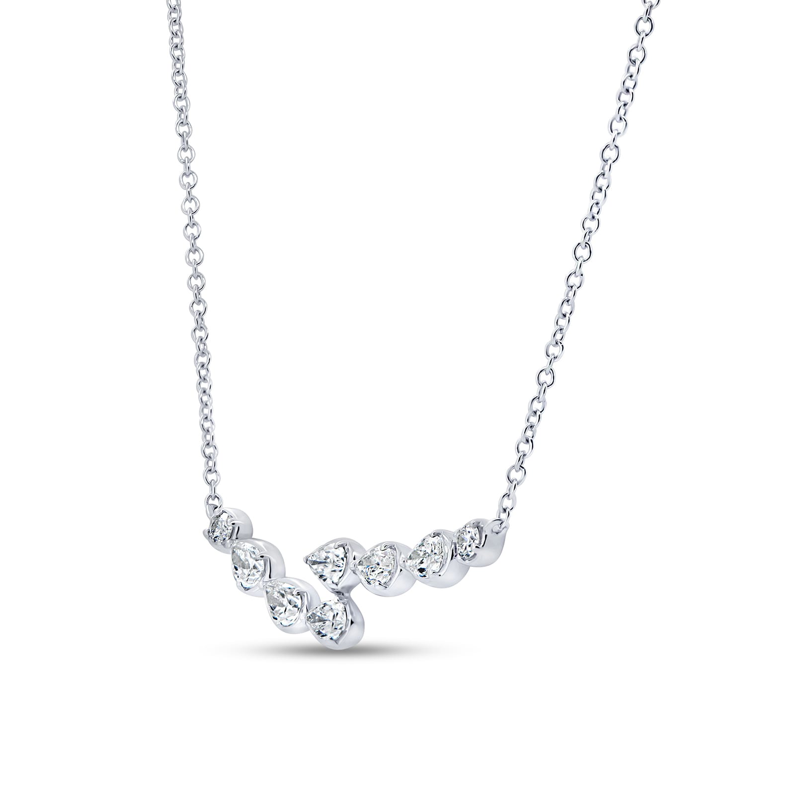 Uneek 18k White Gold 0.74cttw Mixed Cut Diamond Bypass Bar Necklace 18"