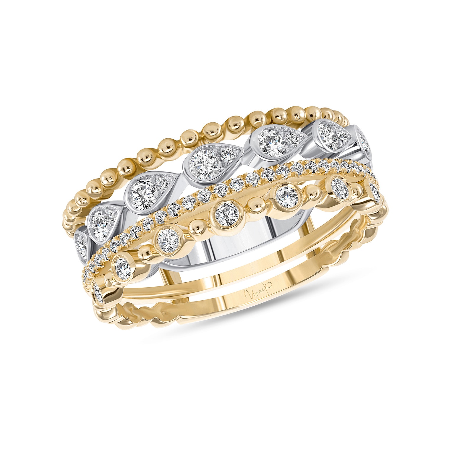 Uneek 18k Yellow and White Gold 0.50cttw Diamond 4 Row Ring Size 6.5 Uneek 18k Yellow and White Gold 0.50cttw Diamond 4 Row Ring Size 6.5