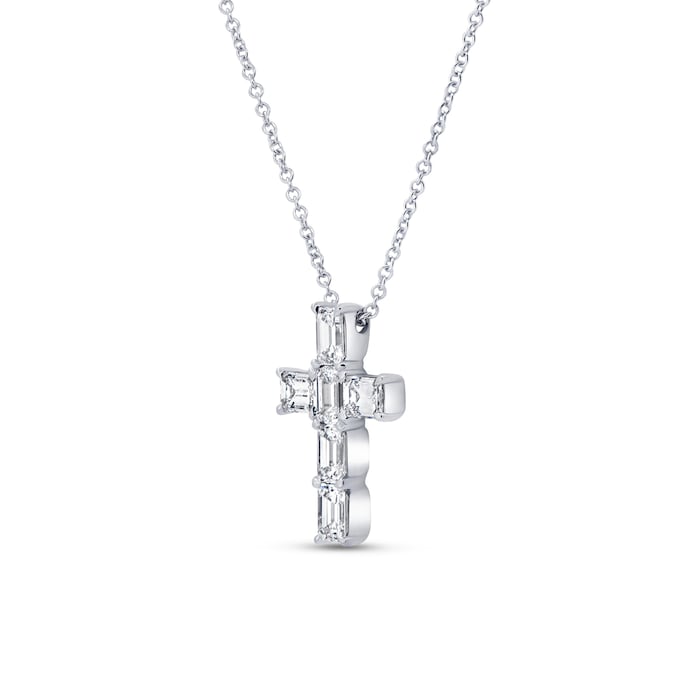 Uneek 18k White Gold 1.87cttw Emerald Cut Diamond Medium Cross Pendant 18"