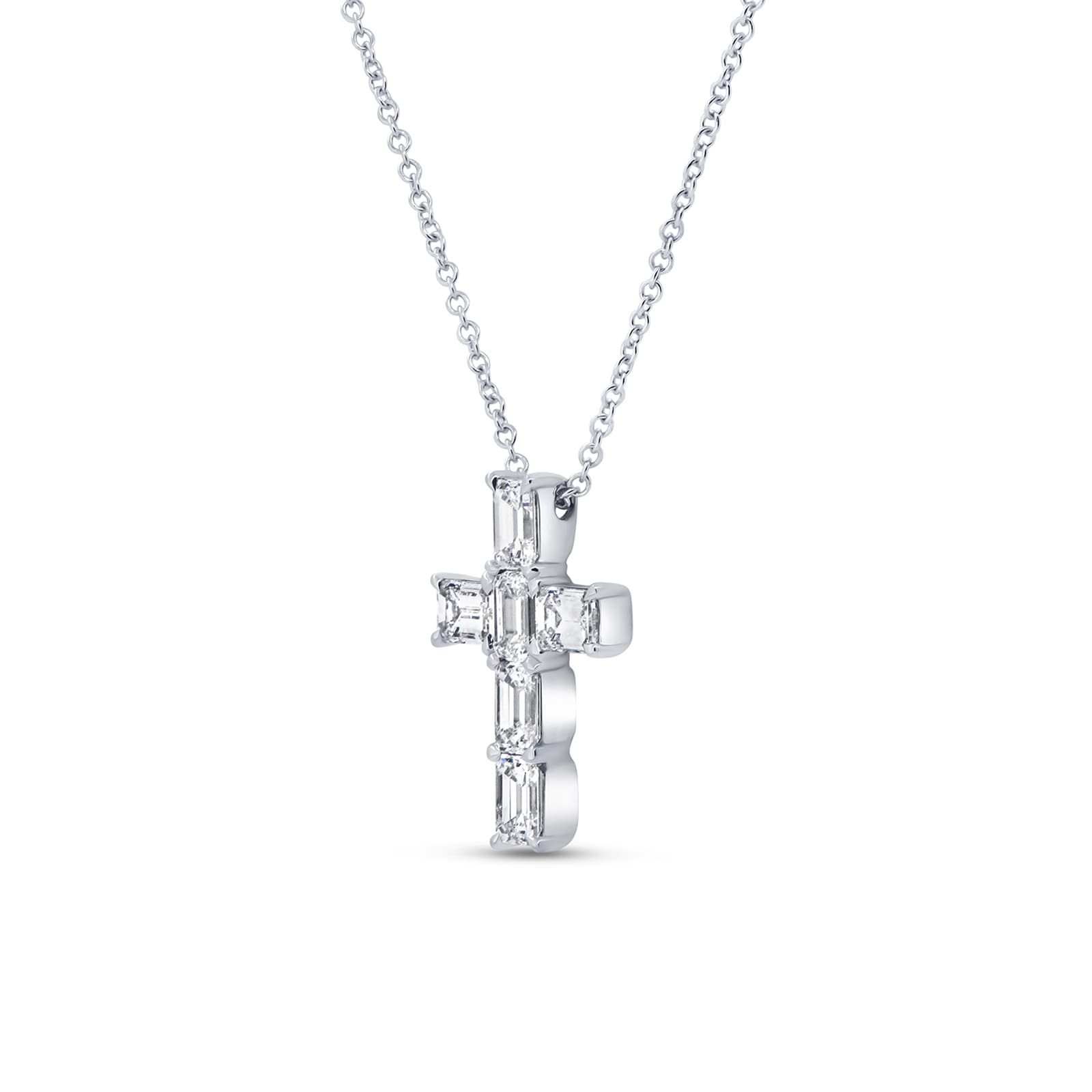 Uneek 18k White Gold 1.87cttw Emerald Cut Diamond Medium Cross Pendant 18" Uneek 18k White Gold 1.87cttw Emerald Cut Diamond Medium Cross Pendant 18"