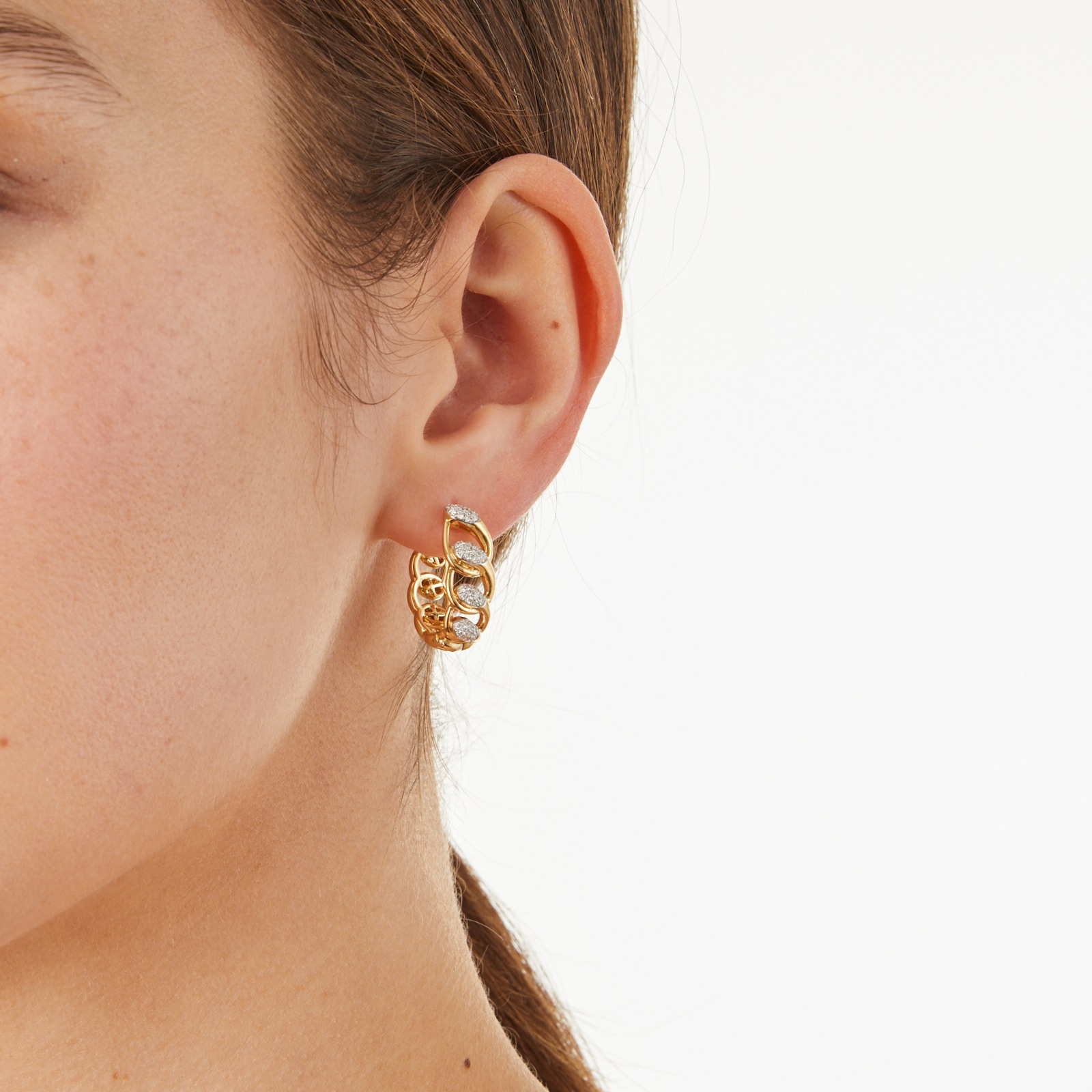 Uneek 18k Yellow and White Gold Exclusive 0.38cttw Diamond Link Hoop Earrings