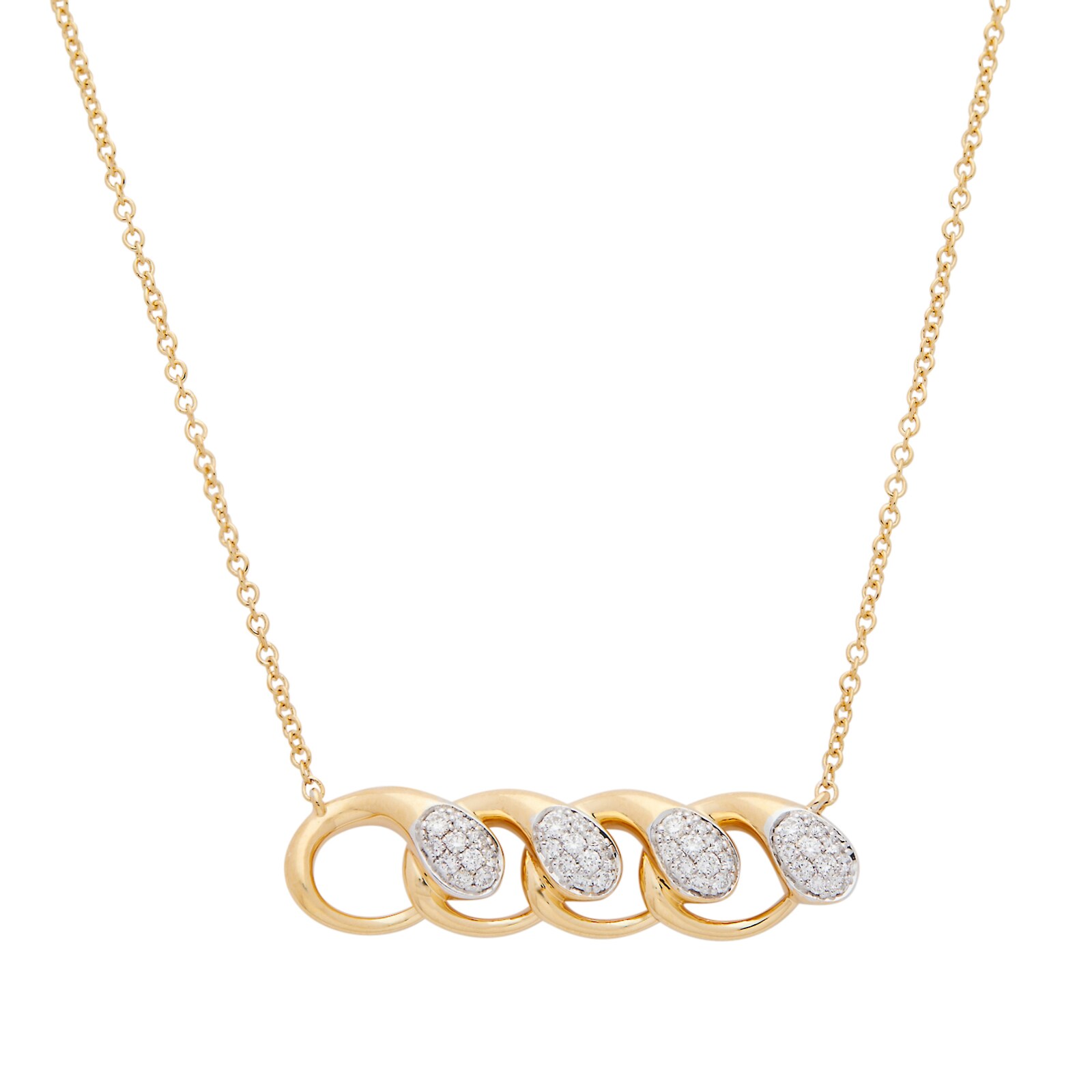 Uneek 18k Yellow and White Gold Exclusive 0.26cttw Diamond Bypass Link Bar Necklace 17"