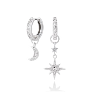 Olivia Burton Sterling Silver Celestial Silver Moon & Star Huggie Hoops