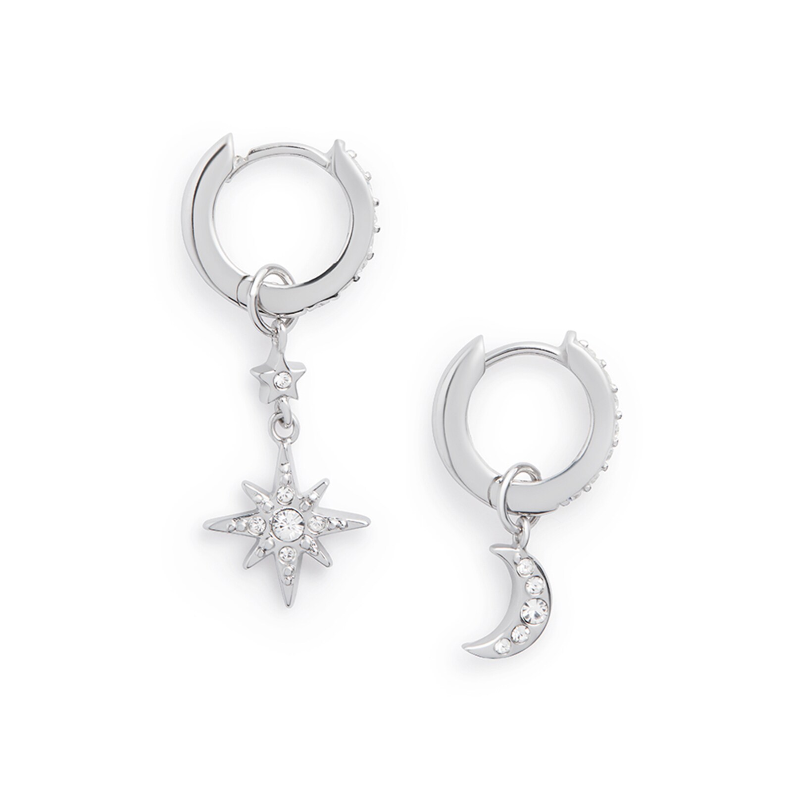 Sky Pearl Hoops, Delicate sterling silver moon star earrings, Celestial outlet earrings