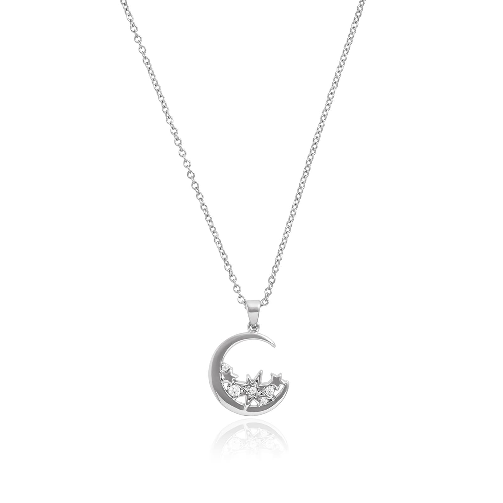 Sterling Silver Celestial Silver Moon Necklace
