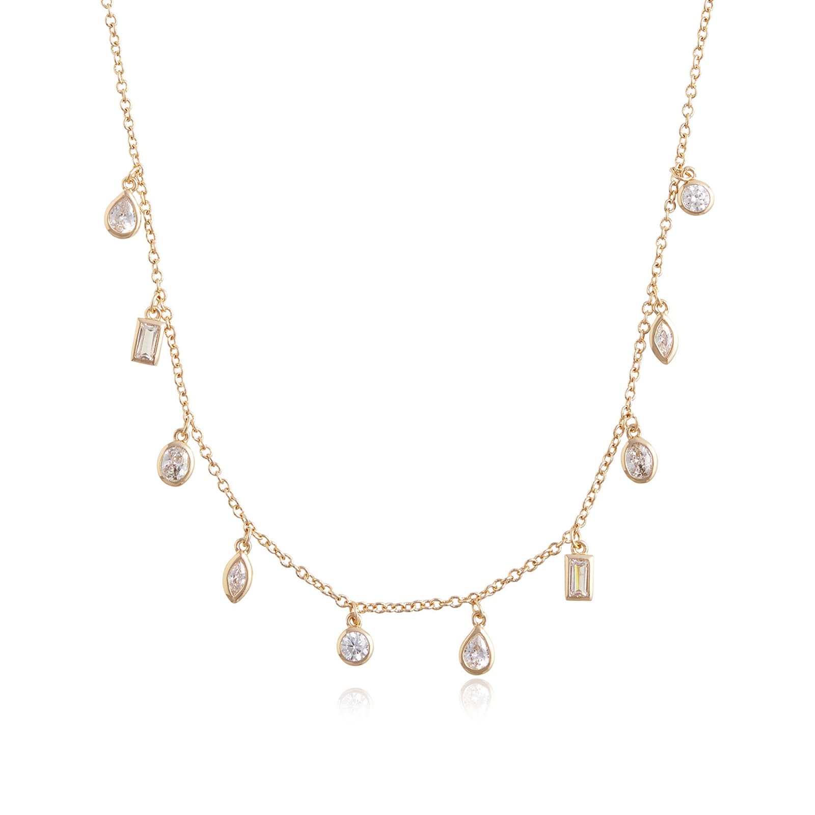 Yellow Gold Plated Classics Gold Crystal Charm Necklace