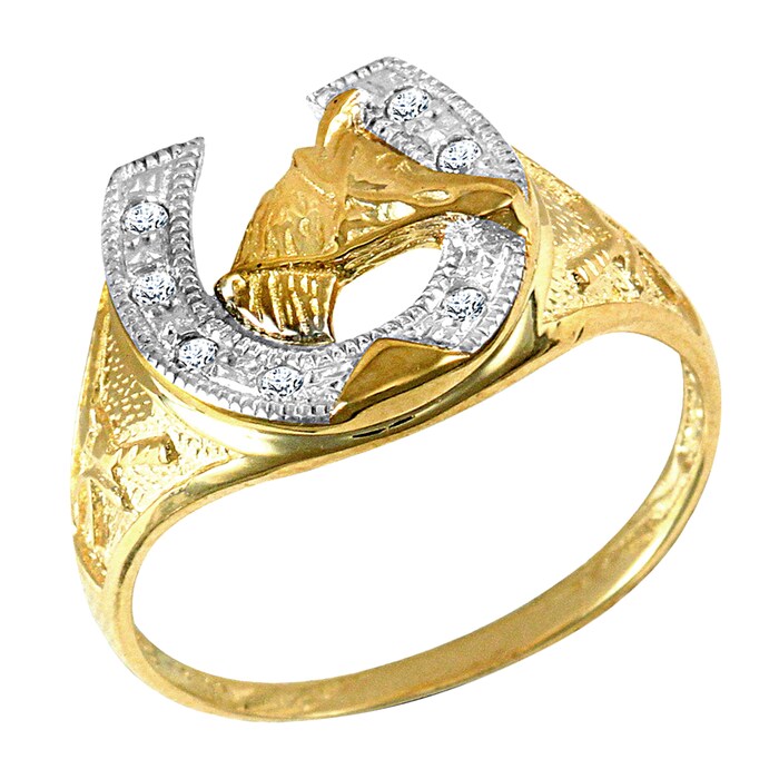 Hallmark 9ct Yellow Gold Cubic Zirconia Horse Shoe Ring