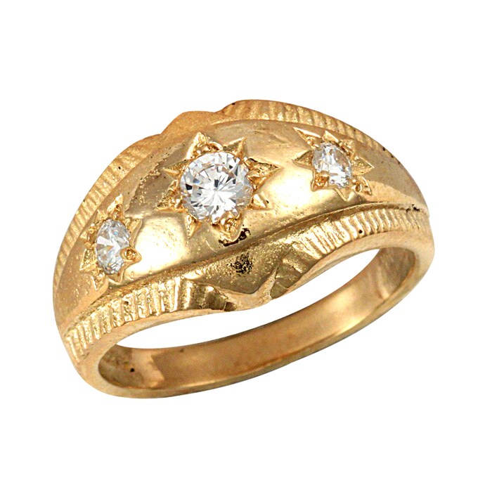 Hallmark 9ct Yellow Gold Gents Cubic Zirconia Ring