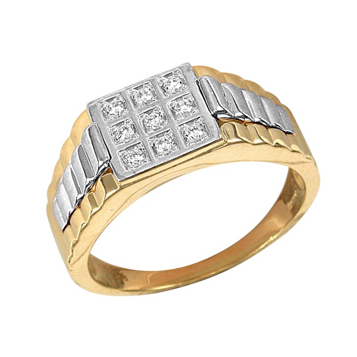 Hallmark 9ct Yellow Gold Gents Cubic Zirconia Ring