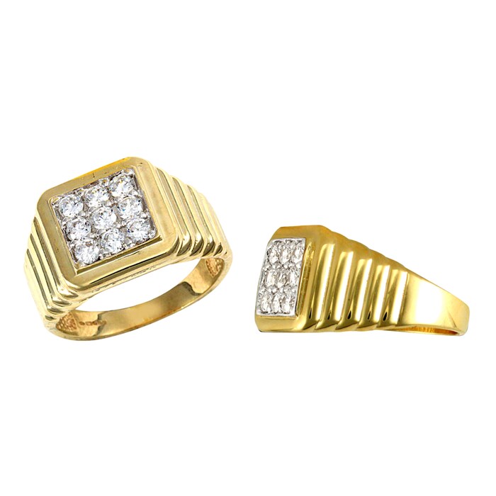 Hallmark 9ct Yellow Gold Gents Cubic Zirconia Ring