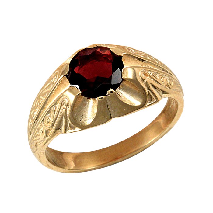 Hallmark 9ct Yellow Gold Gents Garnet Ring