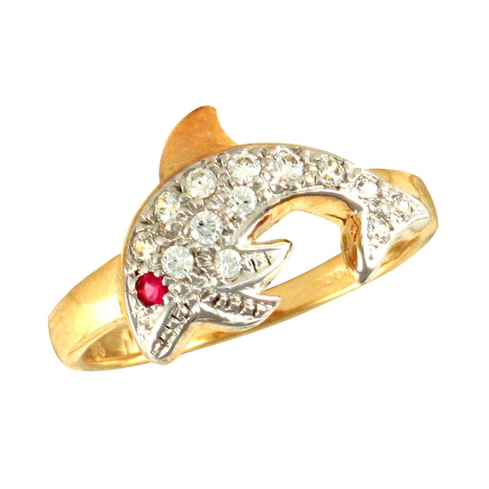 Hallmark 9ct Yellow Gold Cubic Zirconia Dolphin Ring