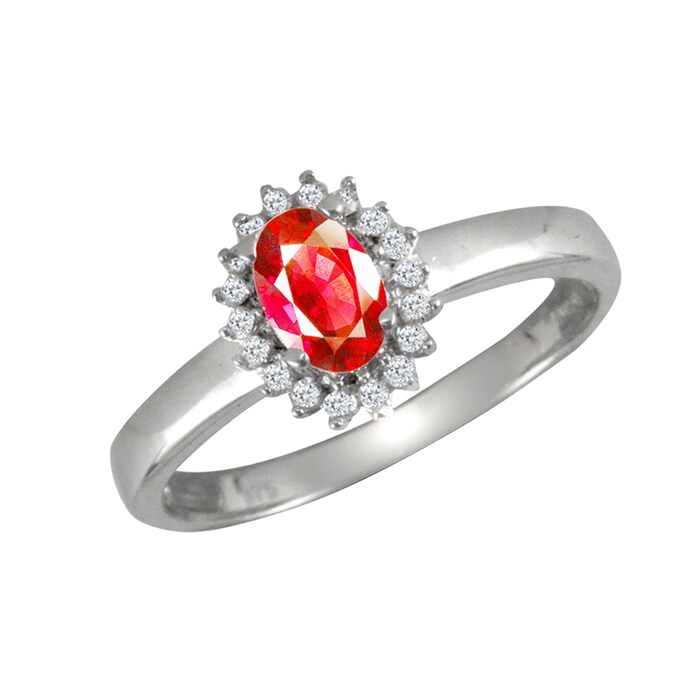 Hallmark 9ct White Gold Red & White Cubic Zirconia Ring