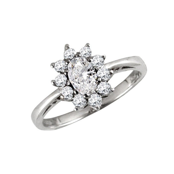 Hallmark 9ct White Gold Cubic Zirconia Oval Cluster Ring