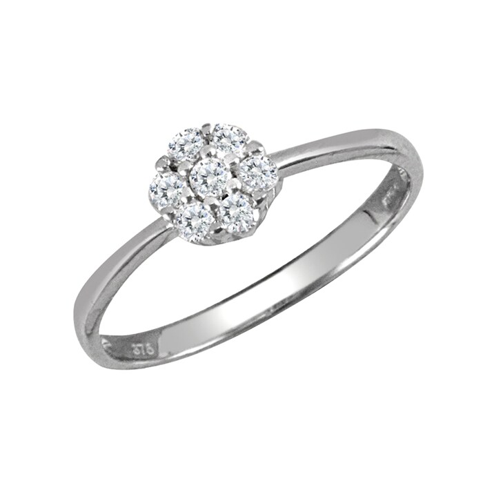 Hallmark 9ct White Gold Cubic Zirconia 7 Stone Cluster Ring