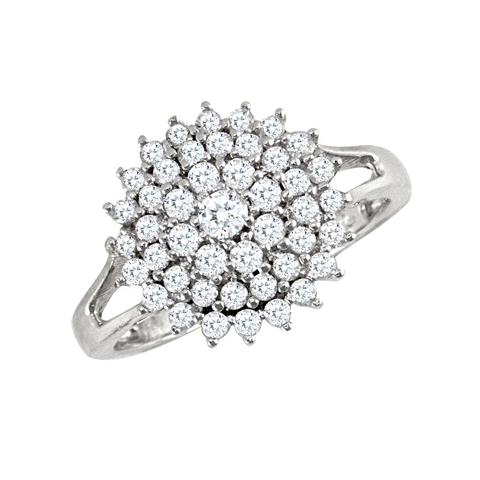 Hallmark 9ct White Gold Cubic Zirconia 4 Row Cluster Ring