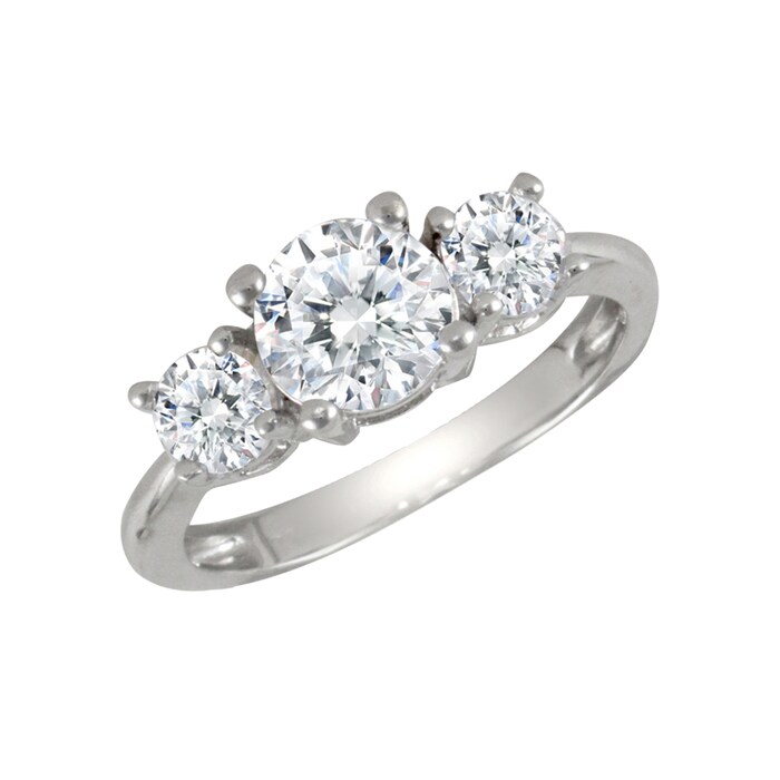 Hallmark 9ct White Gold Cubic Zirconia 3 Stone Cluster Ring