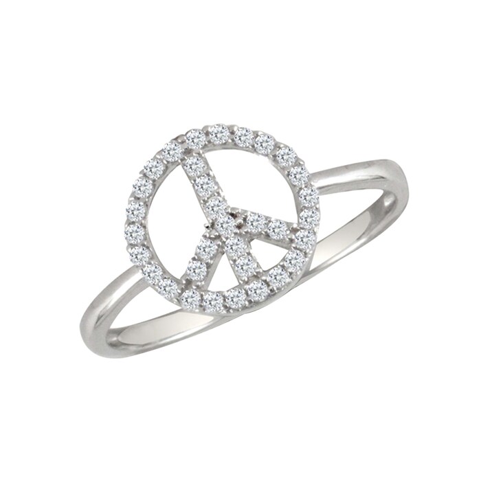 Hallmark 9ct White Gold Cubic Zirconia Peace Ring