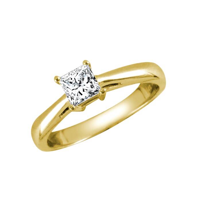 Hallmark 9ct Yellow Gold Princess Cut Cubic Zirconia Solitaire Ring