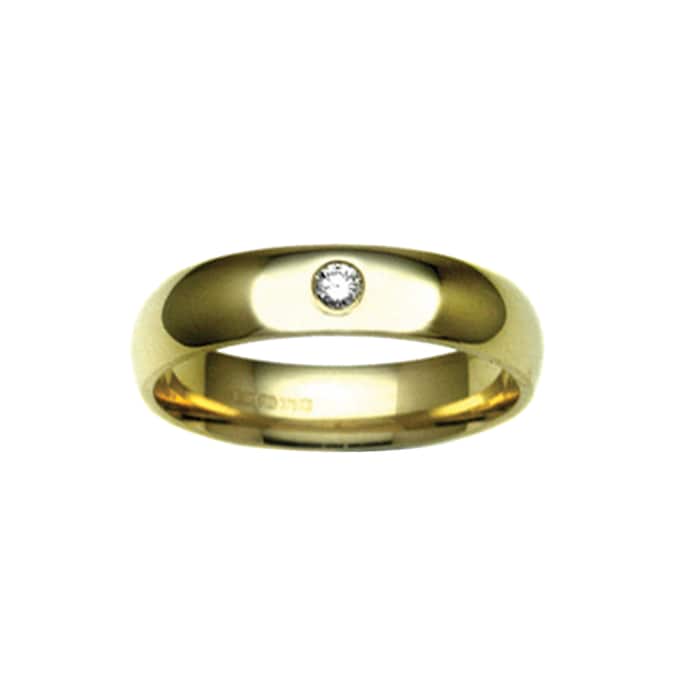 Hallmark 9ct Yellow Gold 6mm Diamond 0.10ct Rubover Set Wedding Ring