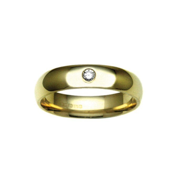 Hallmark 18ct Yellow Gold 6mm Diamond 0.10ct Rubover Set Wedding Ring