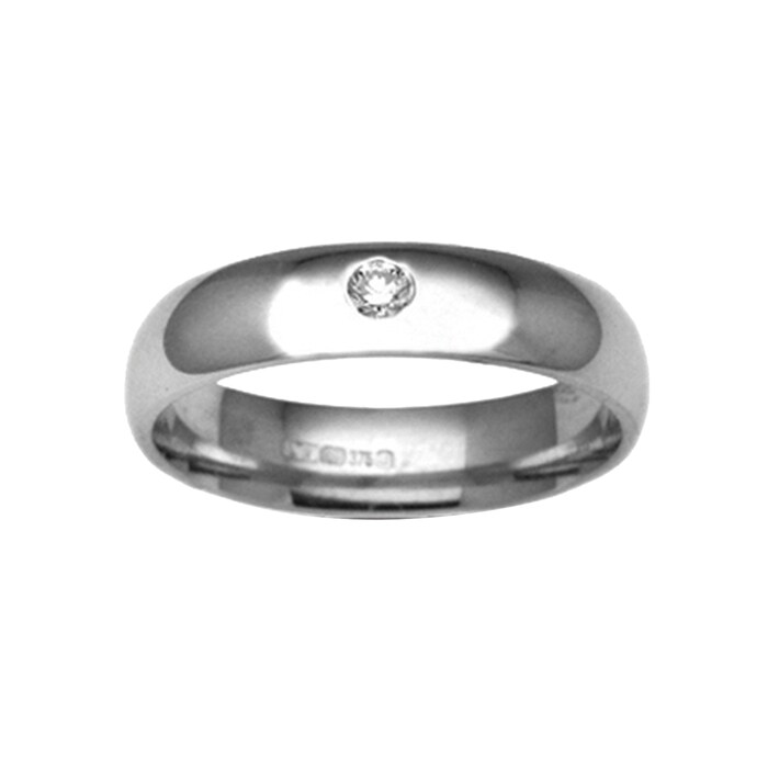 Hallmark 18ct White Gold 3mm Diamond 0.03ct Rubover Set Wedding Ring
