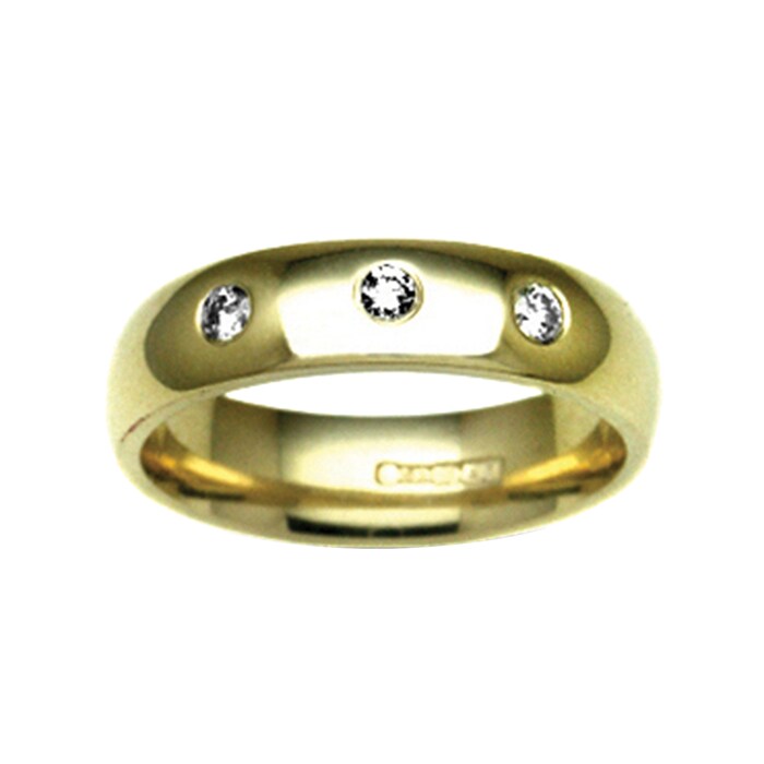 Hallmark 18ct Yellow Gold 6mm Diamond 0.21ct Rubover Set Wedding Ring
