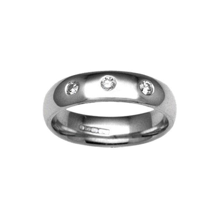 Hallmark 9ct White Gold 4mm Diamond 0.09ct Rubover Set Wedding Ring