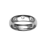 Hallmark 9ct White Gold 4mm Diamond 0.09ct Rubover Set Wedding Ring