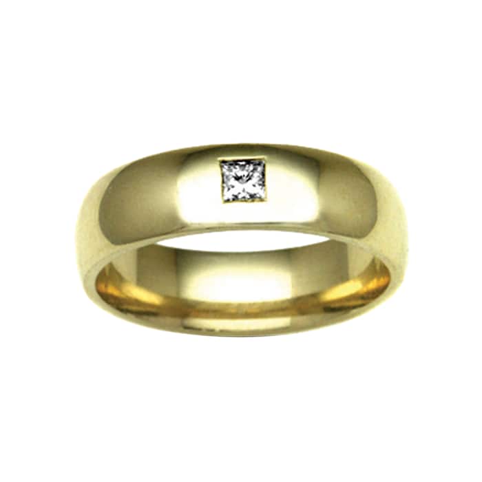 Hallmark 9ct Yellow Gold 4mm Diamond 0.05ct Rubover Set Wedding Ring