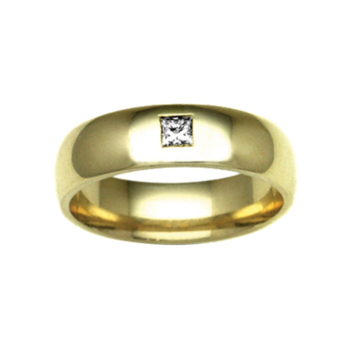Hallmark 9ct Yellow Gold 7mm Diamond 0.10ct Rubover Set Wedding Ring
